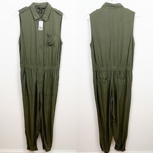 Forever 21 Olive Green Sleeveless Utility Jumpsuit